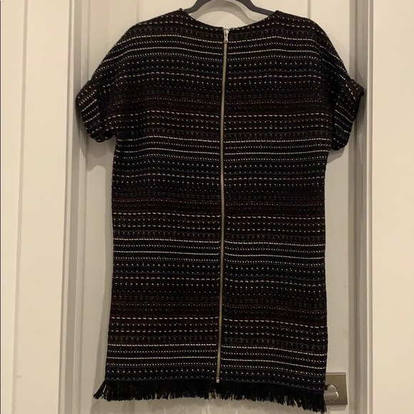 Zara Trafaluc Black Tweed Shift Dress with Fringe - Picture 4 of 9